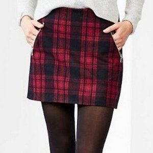 Gap Red & Black Plaid Wool Skirt w/ Zipper Pockets